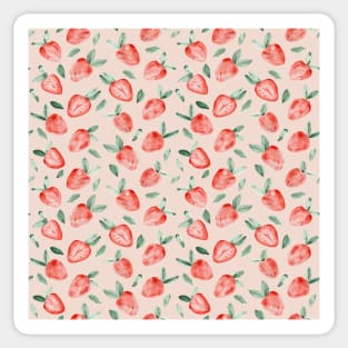 Watercolor painting of tropical strawberries on light pink background Sticker